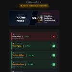 Interface do jogo de navegador Obra-Prima mostrando a fase de Draft, onde o jogador escolhe diretor, roteirista, atores e outros profissionais para montar seu filme.