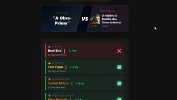 Interface do jogo de navegador Obra-Prima mostrando a fase de Draft, onde o jogador escolhe diretor, roteirista, atores e outros profissionais para montar seu filme.
